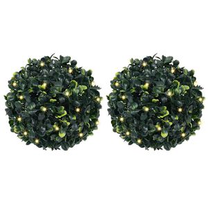 vidaXL Boules de buis artificielles avec lumi&egrave;res LED 2 pcs vert 22 cm