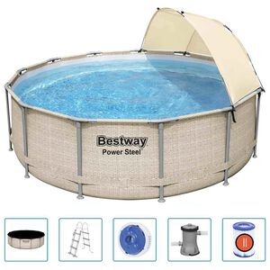 Bestway Ensemble de piscine avec auvent Power Steel 396x107 cm