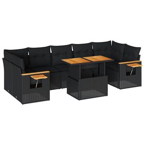 vidaXL Salon de jardin avec coussins 8 pcs noir r&eacute;sine tress&eacute;e acacia