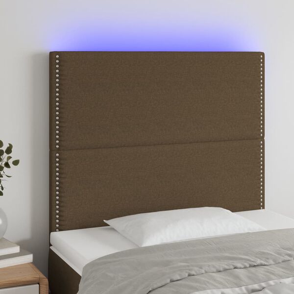 vidaXL T&ecirc;te de lit &agrave; LED Marron fonc&eacute; 90x5x118/128 cm Tissu