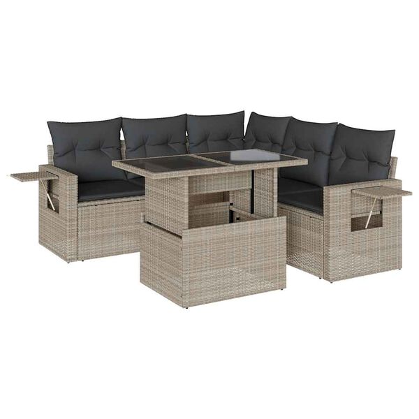 vidaXL Salon de jardin 6 pcs avec coussins gris clair r&eacute;sine tress&eacute;e