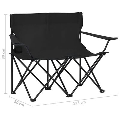vidaXL Chaise de camping pliable à 2 places Acier et tissu Noir