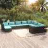 vidaXL Salon de jardin 10 pcs avec coussins R&eacute;sine tress&eacute;e Noir