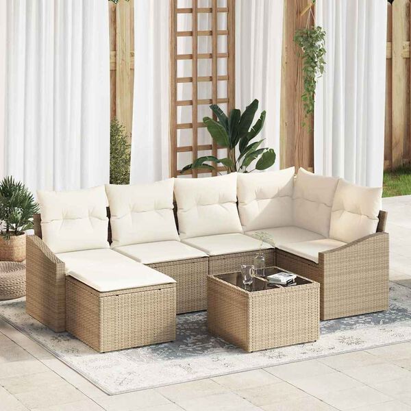 vidaXL Ensemble de salle &agrave; manger pour jardin 7 pcs Beige et cr&egrave;me