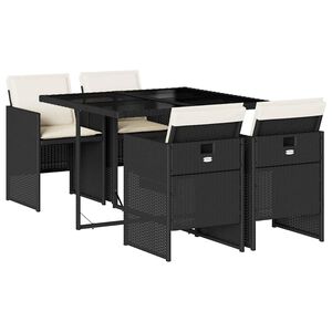 vidaXL Ensemble &agrave; manger de jardin coussins 5pcs Noir R&eacute;sine tress&eacute;e