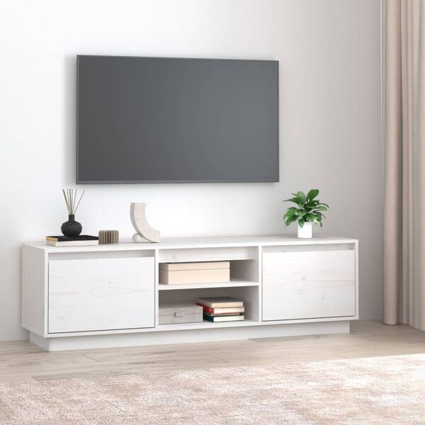 vidaXL Meuble TV Blanc 140x35x40 cm Bois de pin massif