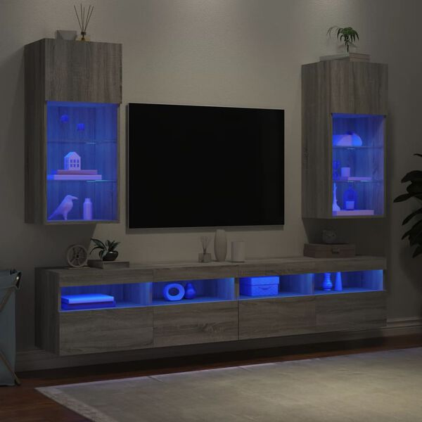 vidaXL Meubles TV avec lumi&egrave;res LED 2 pcs sonoma gris 40,5x30x90 cm