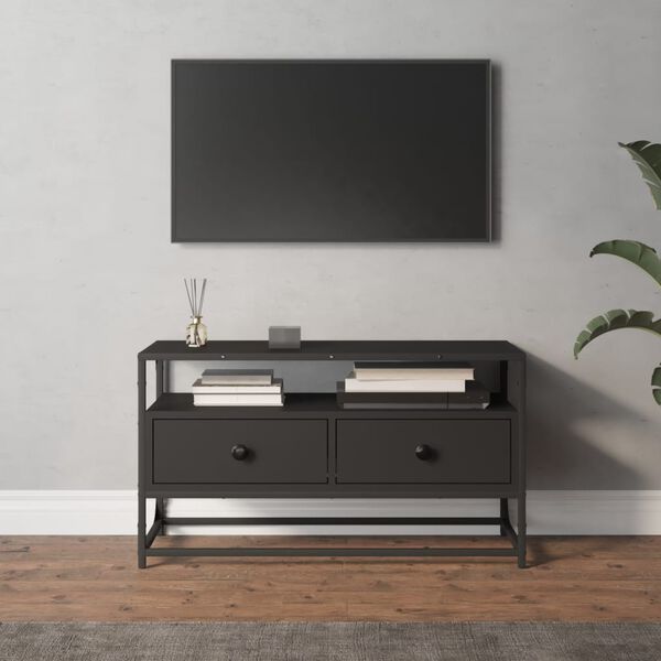 vidaXL Meuble TV noir 80x35x45 cm bois d'ing&eacute;nierie