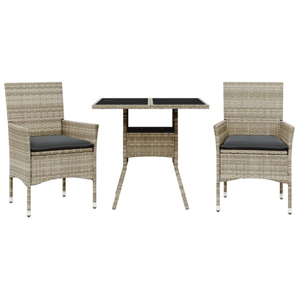 vidaXL Ensemble &agrave; manger de jardin avec coussins 3 pcs rotin et verre