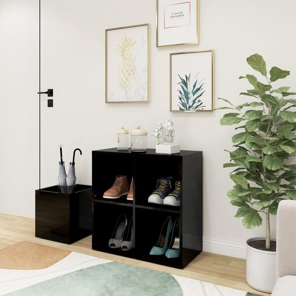 vidaXL Armoire &agrave; chaussures d&rsquo;entr&eacute;e noir brillant bois ing&eacute;nierie