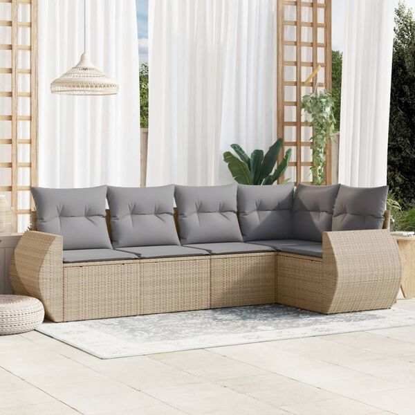 vidaXL Salon de jardin avec coussins 5 pcs beige r&eacute;sine tress&eacute;e