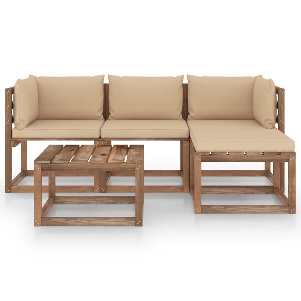 vidaXL Salon de jardin 5 pcs avec coussins beige