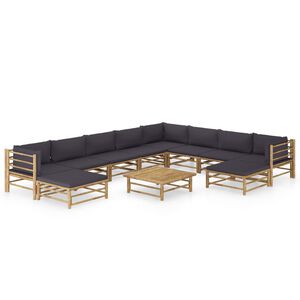 vidaXL Salon de jardin 11 pcs avec coussins gris fonc&eacute; bambou