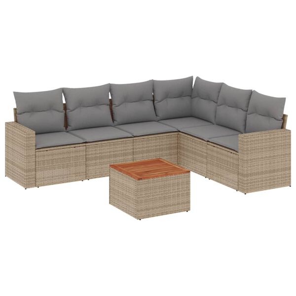 vidaXL Salon de jardin avec coussins 7 pcs beige r&eacute;sine tress&eacute;e