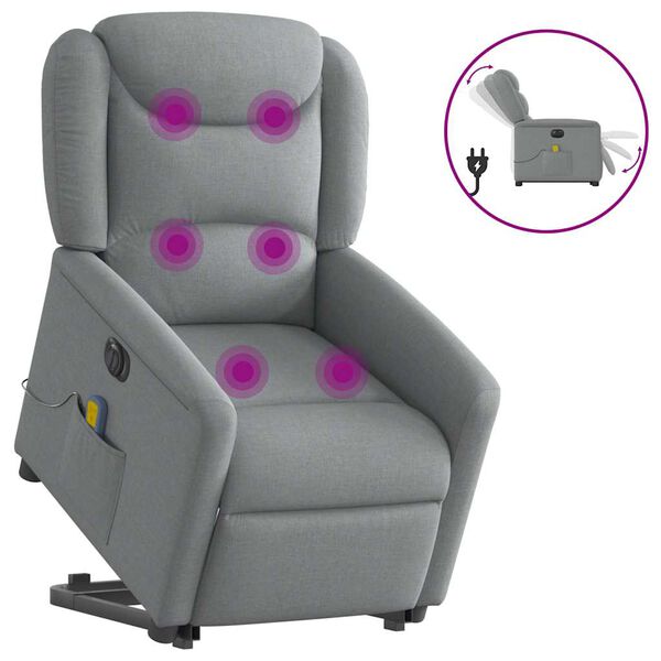 vidaXL Fauteuil inclinable de massage &eacute;lectrique Gris clair Tissu