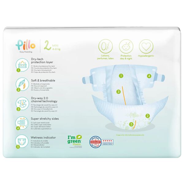 Pillo Couches pour bébés 186 pcs taille 2 (4-8 kg)