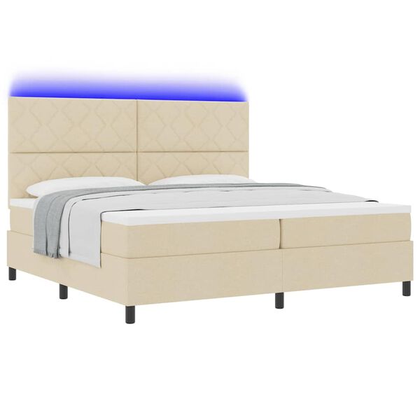 vidaXL Lit &agrave; ressorts avec matelas avec LED Cr&egrave;me 200 x 200 cm tissu
