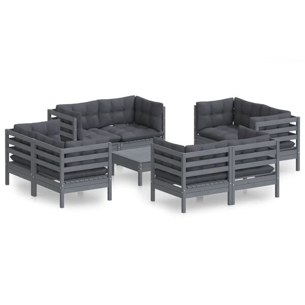 vidaXL Salon de jardin 9 pcs avec coussins anthracite bois de pin
