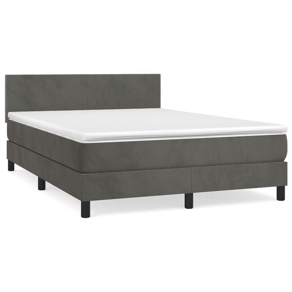vidaXL Sommier &agrave; lattes de lit et matelas Gris fonc&eacute; 140x190cm Velours