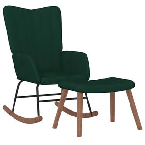 vidaXL Chaise &agrave; bascule avec repose-pied Vert fonc&eacute; Velours