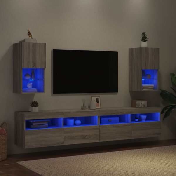 vidaXL Meubles TV avec lumi&egrave;res LED 2 pcs sonoma gris 30,5x30x60 cm