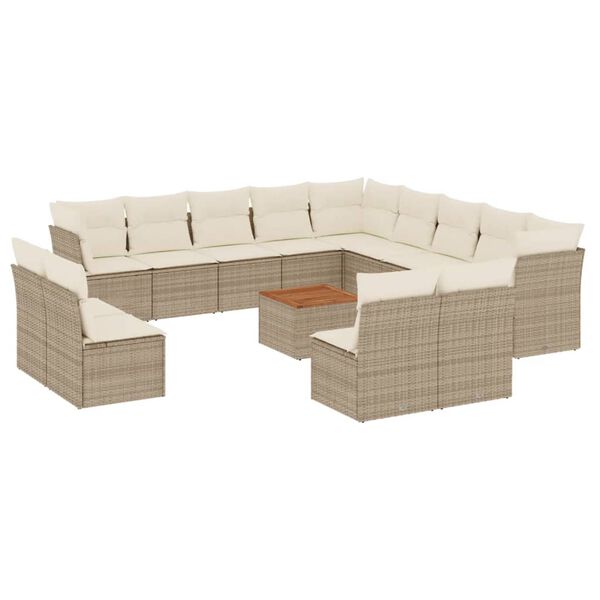 vidaXL Salon de jardin avec coussins 14 pcs beige r&eacute;sine tress&eacute;e