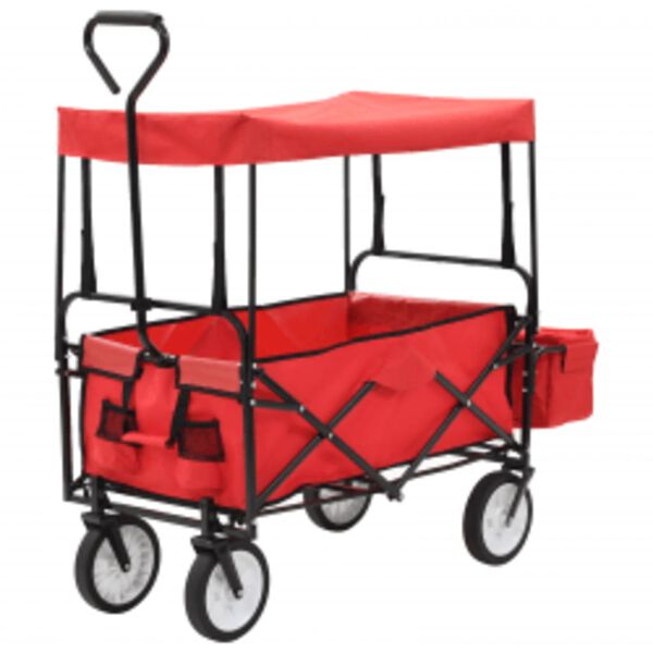 vidaXL Chariot &agrave; main pliable avec toit Acier Rouge