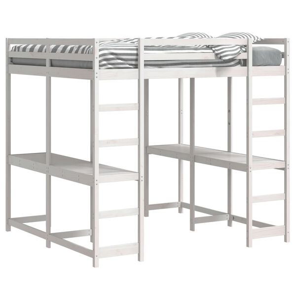 vidaXL Lit superposé et bureau et échelle 140x200cm bois de pin massif