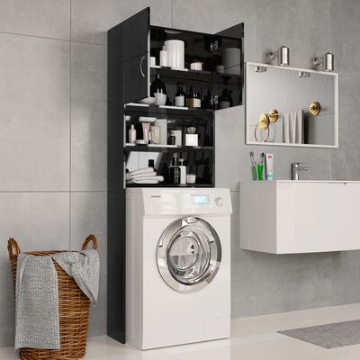 vidaXL Meuble pour machine à laver Noir brillant 64 x 25,5 x 190 cm