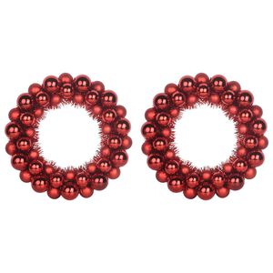 vidaXL Couronnes de Boules de No&euml;l 2 pc Rouge 33 x 33 x 7 cm