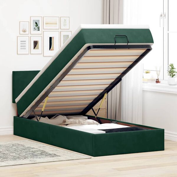 vidaXL Cadre de lit ottoman avec matelas vert fonc&eacute; 90x190 cm velours