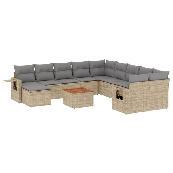 vidaXL Salon de jardin et coussins 12 pcs m&eacute;lange beige r&eacute;sine tress&eacute;e