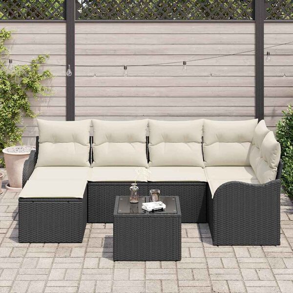 vidaXL Ensemble de canapé de jardin 7 pcs Noir et blanc Poly rotin