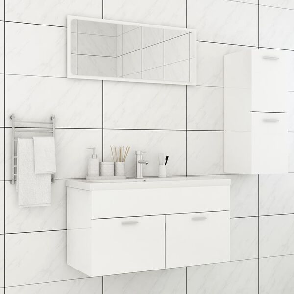 vidaXL Ensemble de meubles de bain Blanc brillant Bois d'ing&eacute;nierie