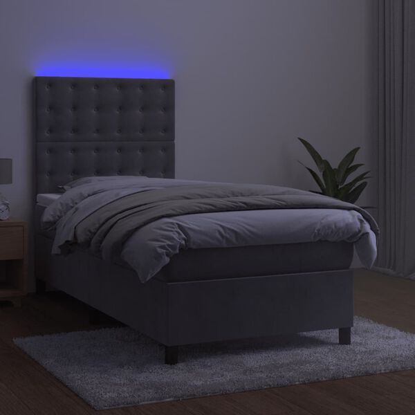 vidaXL Sommier &agrave; lattes de lit matelas et LED Gris clair 100x200 cm
