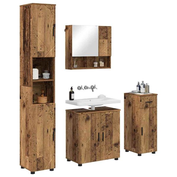 vidaXL Ensemble de mobilier de salle de bain 4 pcs Bois Ancien