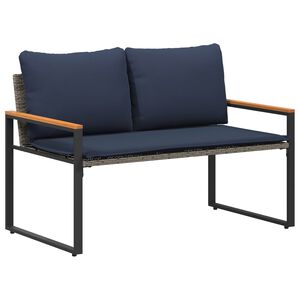 vidaXL banc avec coussin Gris et bleu marine 115 x 65 x 72 cm Rotin