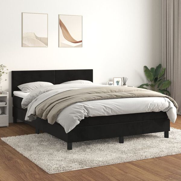 vidaXL Sommier &agrave; lattes de lit avec matelas Noir 140x190 cm Velours
