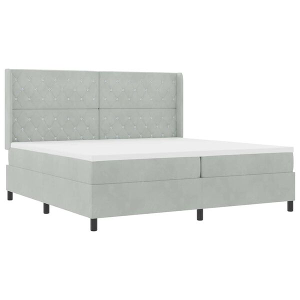 vidaXL Lit &agrave; ressorts avec matelas Gris clair 200 x 200 cm Velours