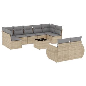 vidaXL Salon de jardin avec coussins 10 pcs beige r&eacute;sine tress&eacute;e