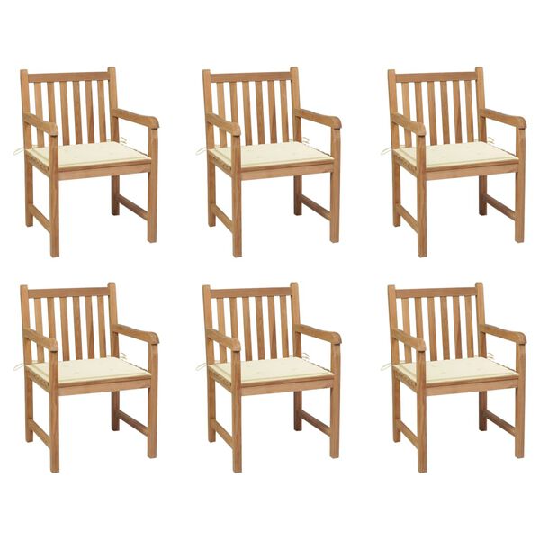 vidaXL Chaises de jardin lot de 6 et coussins cr&egrave;me Bois teck massif