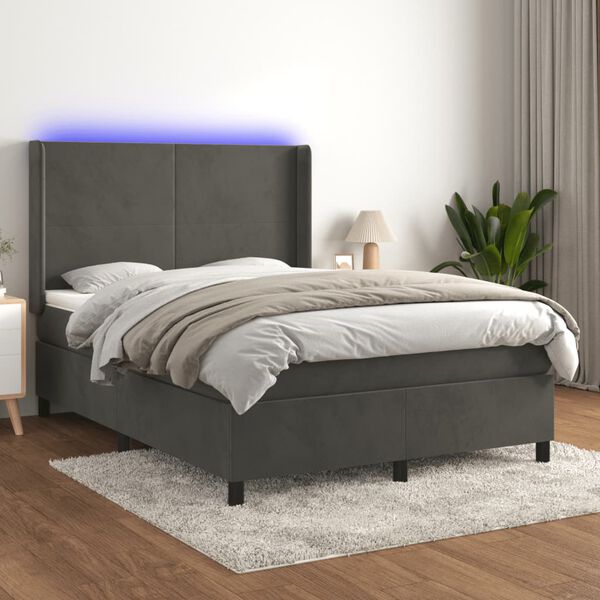 vidaXL Sommier &agrave; lattes de lit matelas et LED Gris fonc&eacute; 140x190 cm
