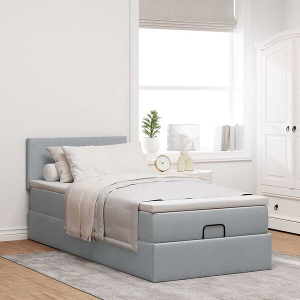 vidaXL Lit ottoman avec matelas gris clair 90x200 cm tissu