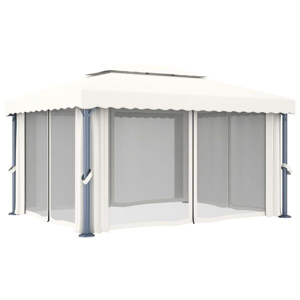 vidaXL Tonnelle avec rideau 4x3 m Blanc crème Aluminium