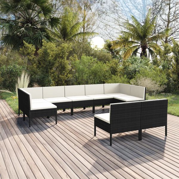 vidaXL Salon de jardin 9 pcs avec coussins R&eacute;sine tress&eacute;e Noir
