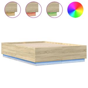 vidaXL Cadre de lit avec LED sans matelas ch&ecirc;ne sonoma 120x200 cm