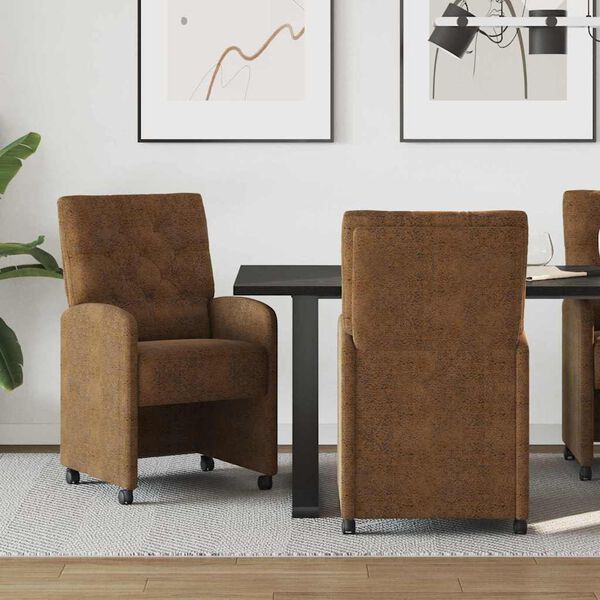 vidaXL Chaises de Salle &agrave; Manger avec Roues 2 pcs Marron Simili daim