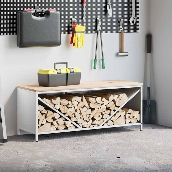 vidaXL &Eacute;tag&egrave;re &agrave; bois de chauffage avec plateau en bois blanc