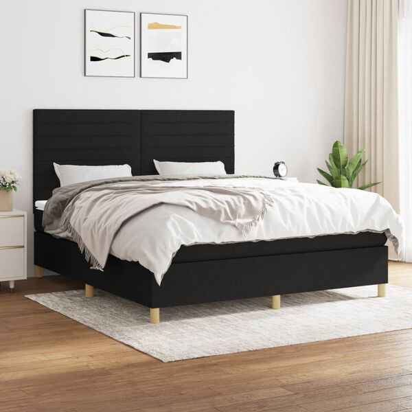 vidaXL Sommier &agrave; lattes de lit avec matelas Noir 160x200 cm Tissu