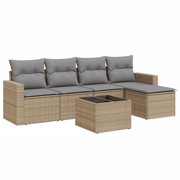 vidaXL Salon de jardin avec coussins 6 pcs beige r&eacute;sine tress&eacute;e